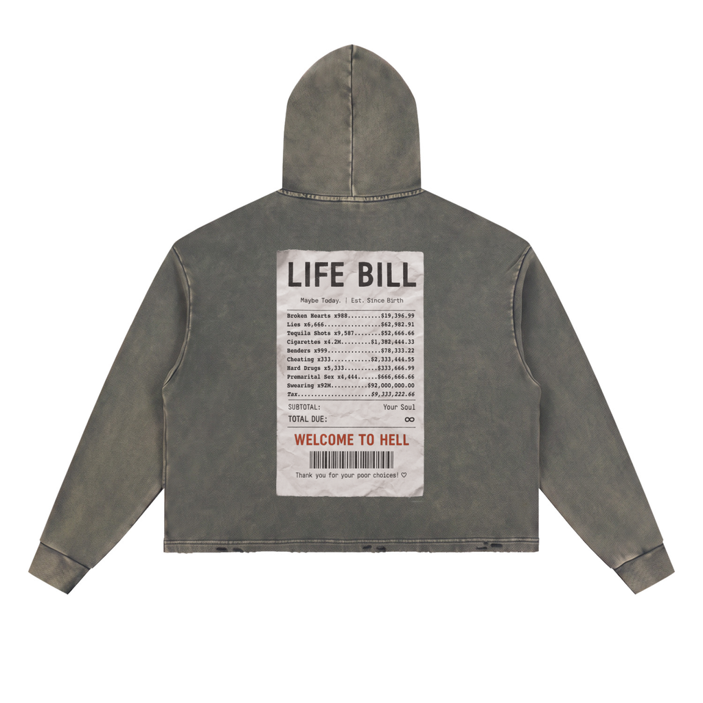 Life Bill Vintage Washed Frayed-Hem Hoodie