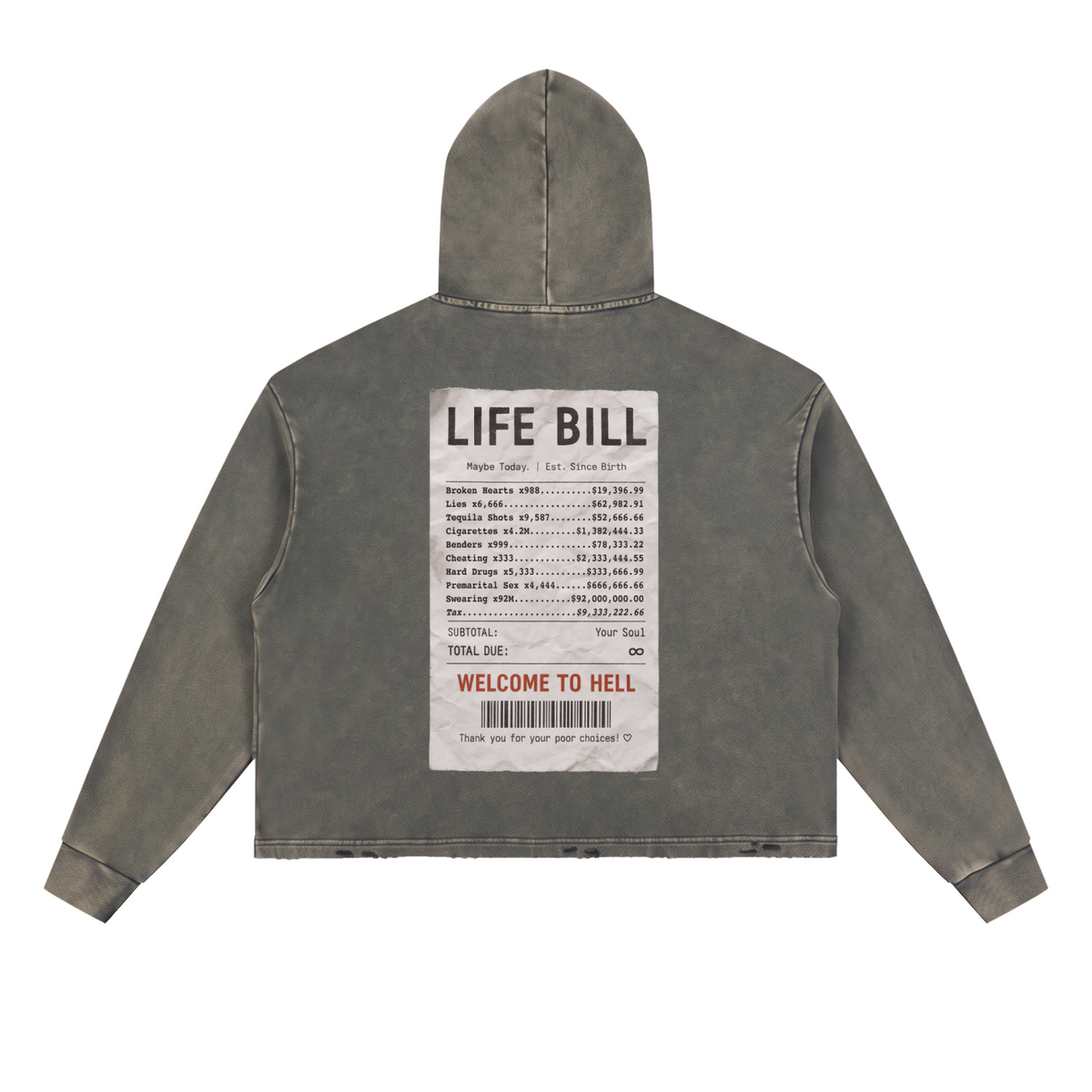 Life Bill Vintage Washed Frayed-Hem Hoodie