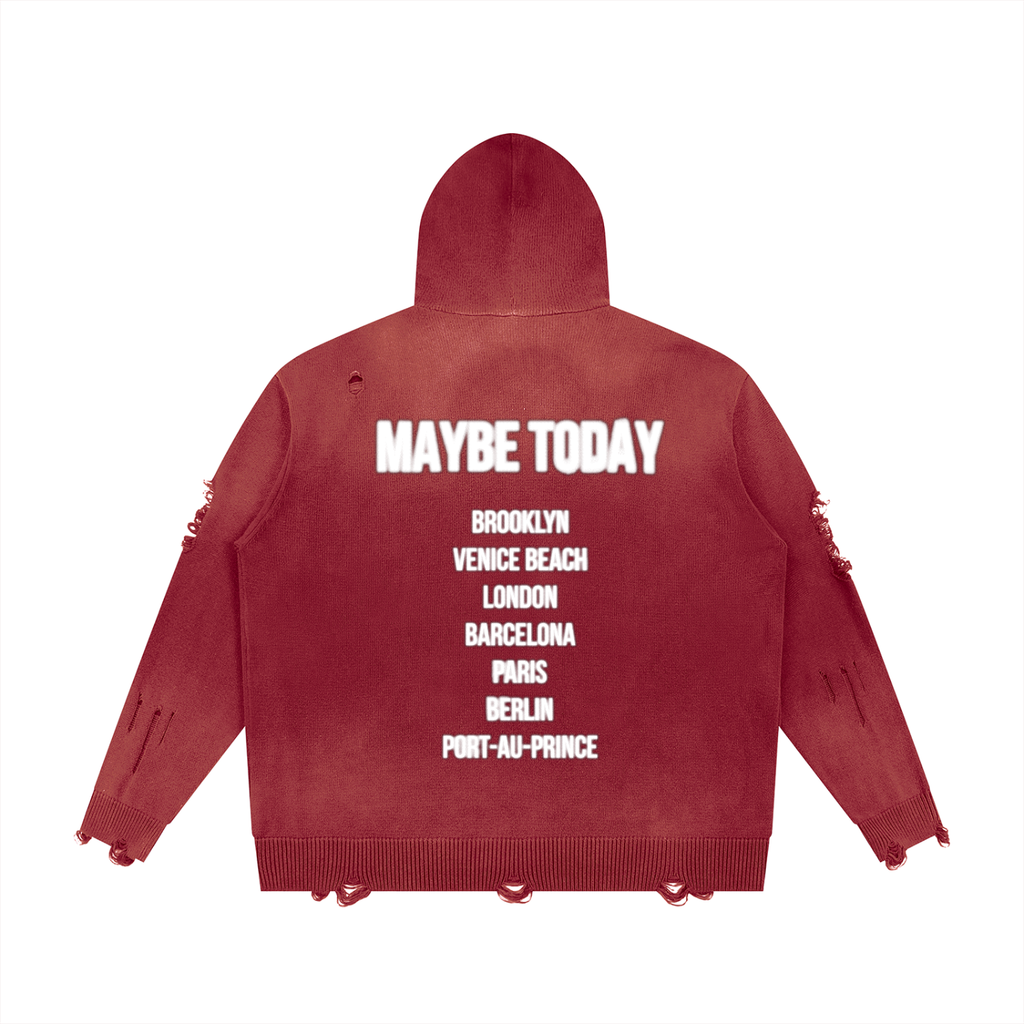 Worldwide Distressed Zip Sweater