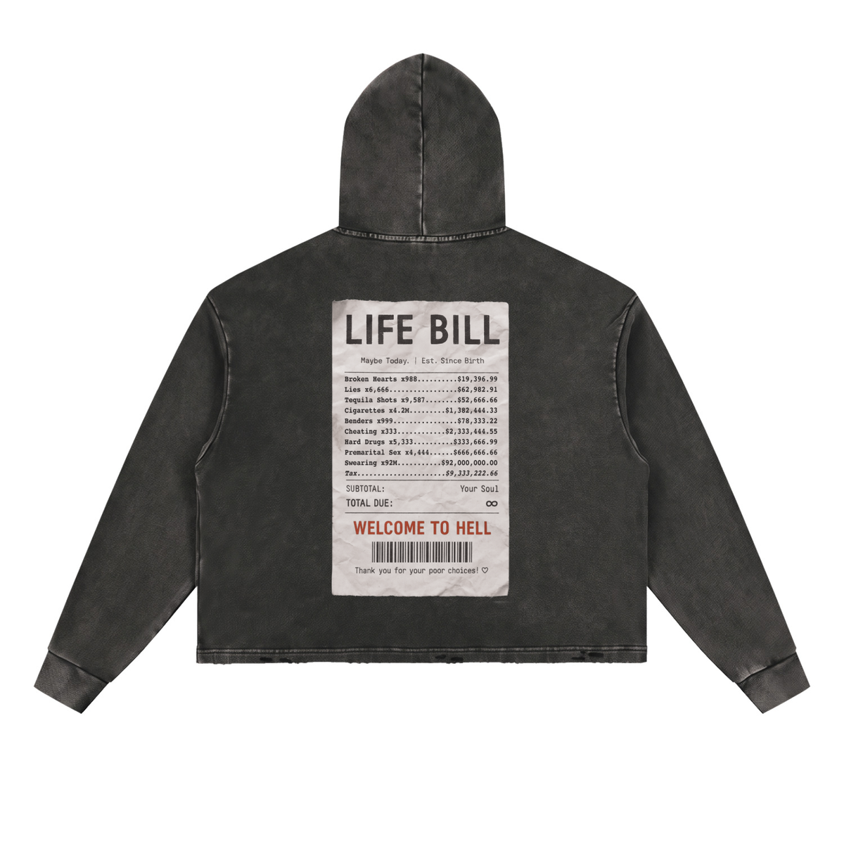 Life Bill Vintage Washed Frayed-Hem Hoodie