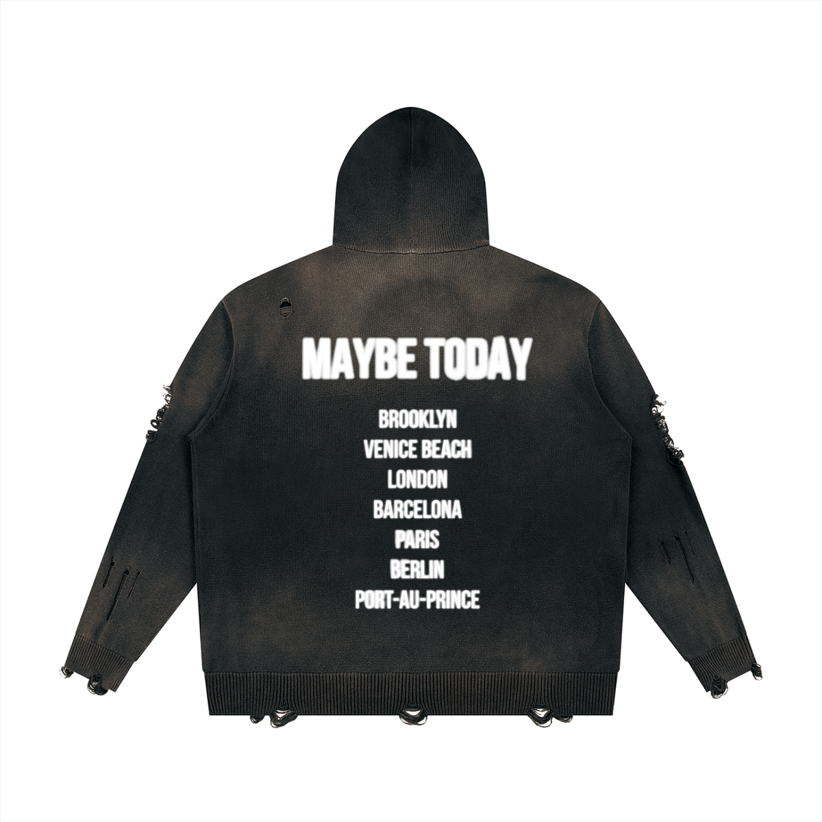 Worldwide Distressed Zip Sweater
