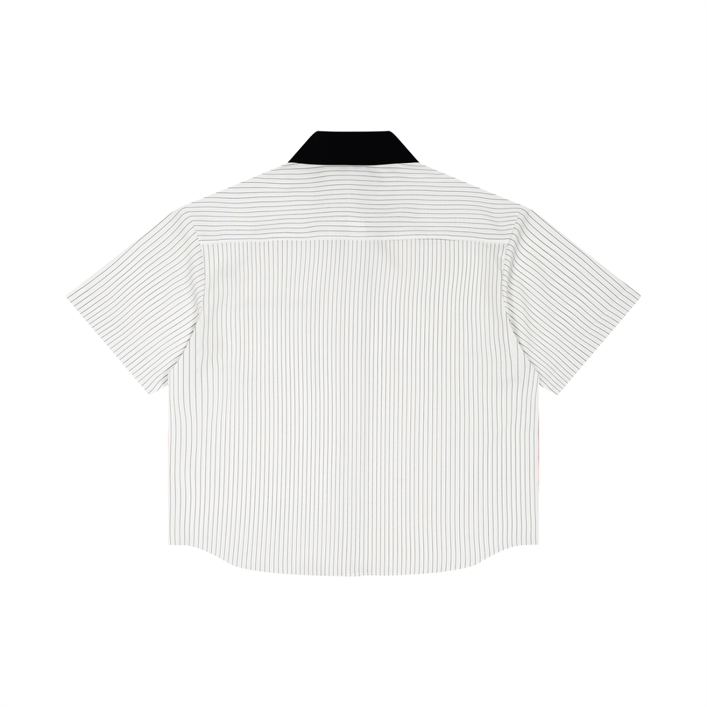The Art Striped Boxy Contrast Collar Shirt
