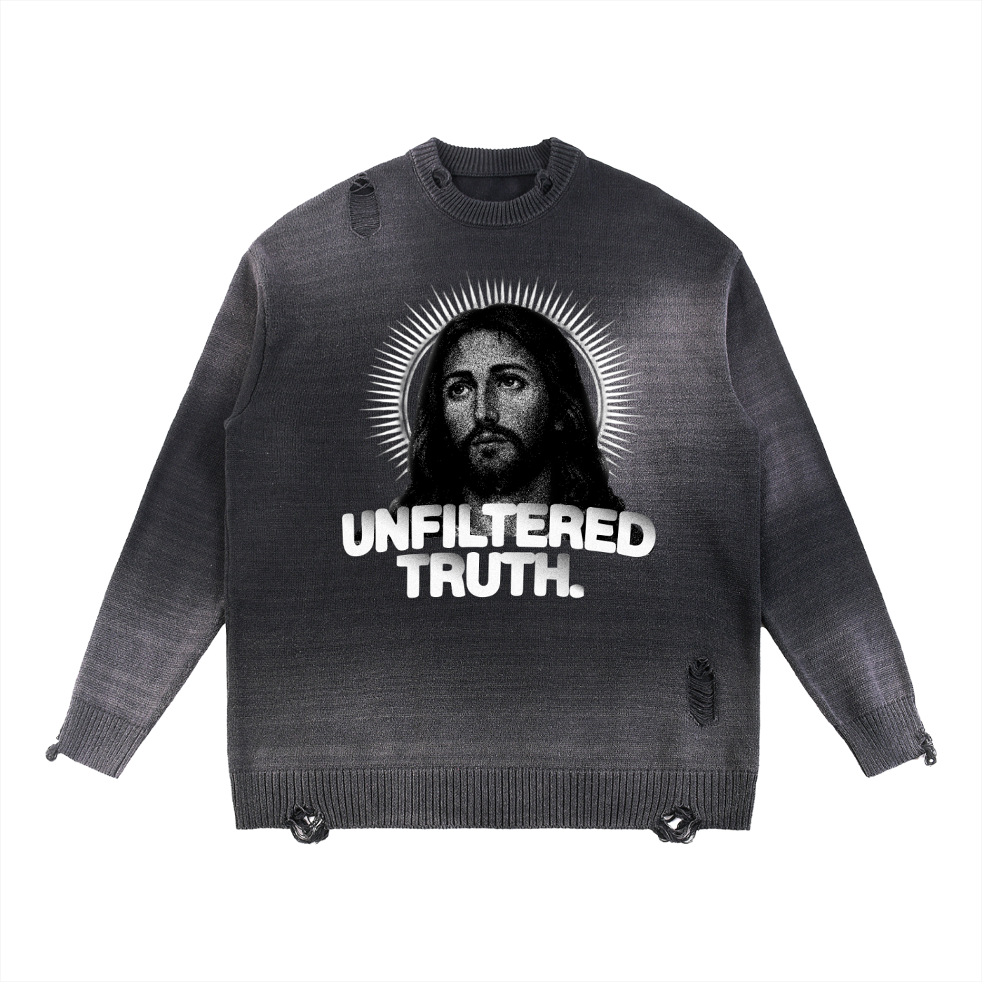 Unfiltered Truth Sun Fade Distressed Ripped Crewneck sweater