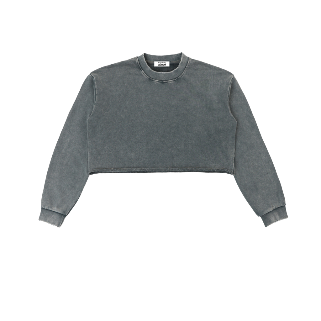 EVERYDAY Snow Washed Raw Edge Cropped Sweatshirt