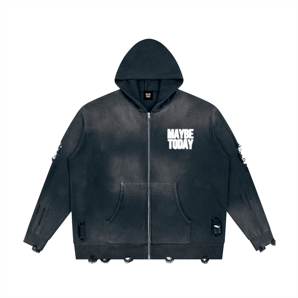 Worldwide Distressed Zip Sweater