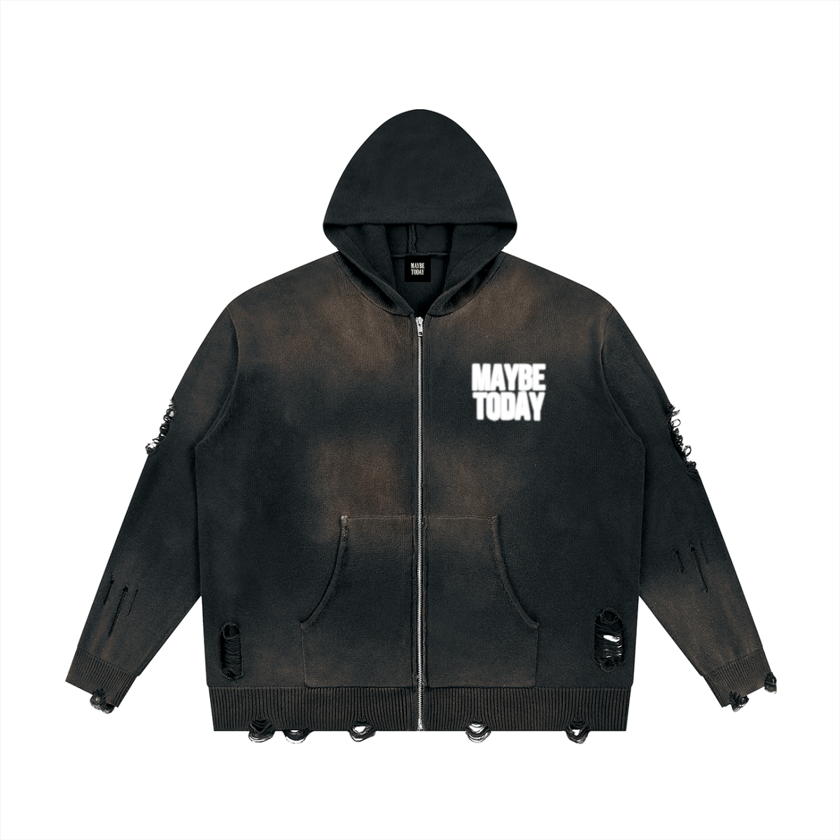 Worldwide Distressed Zip Sweater