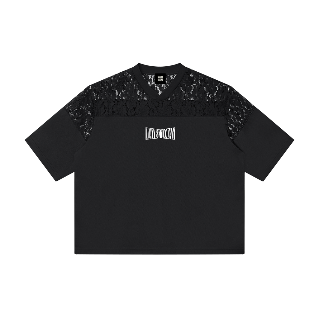 Unisex Lace Paneling V-Neck T-Shirt