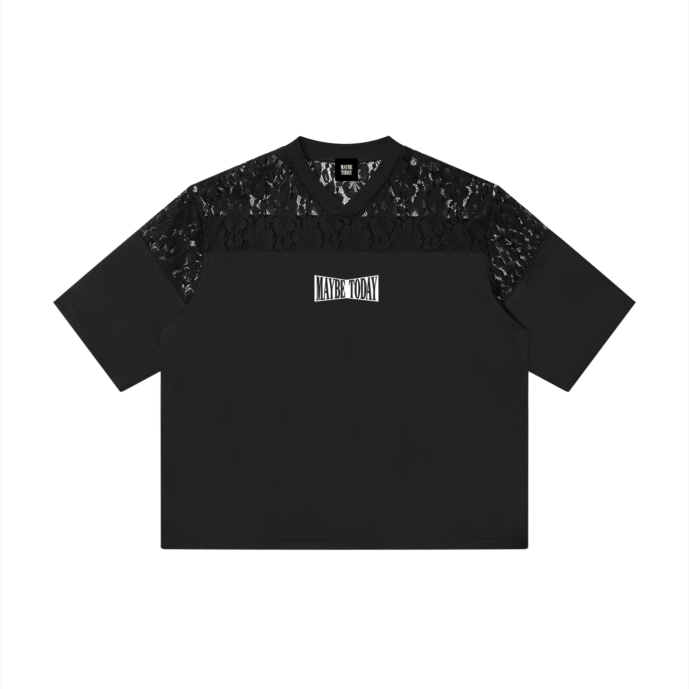 Unisex Lace Paneling V-Neck T-Shirt