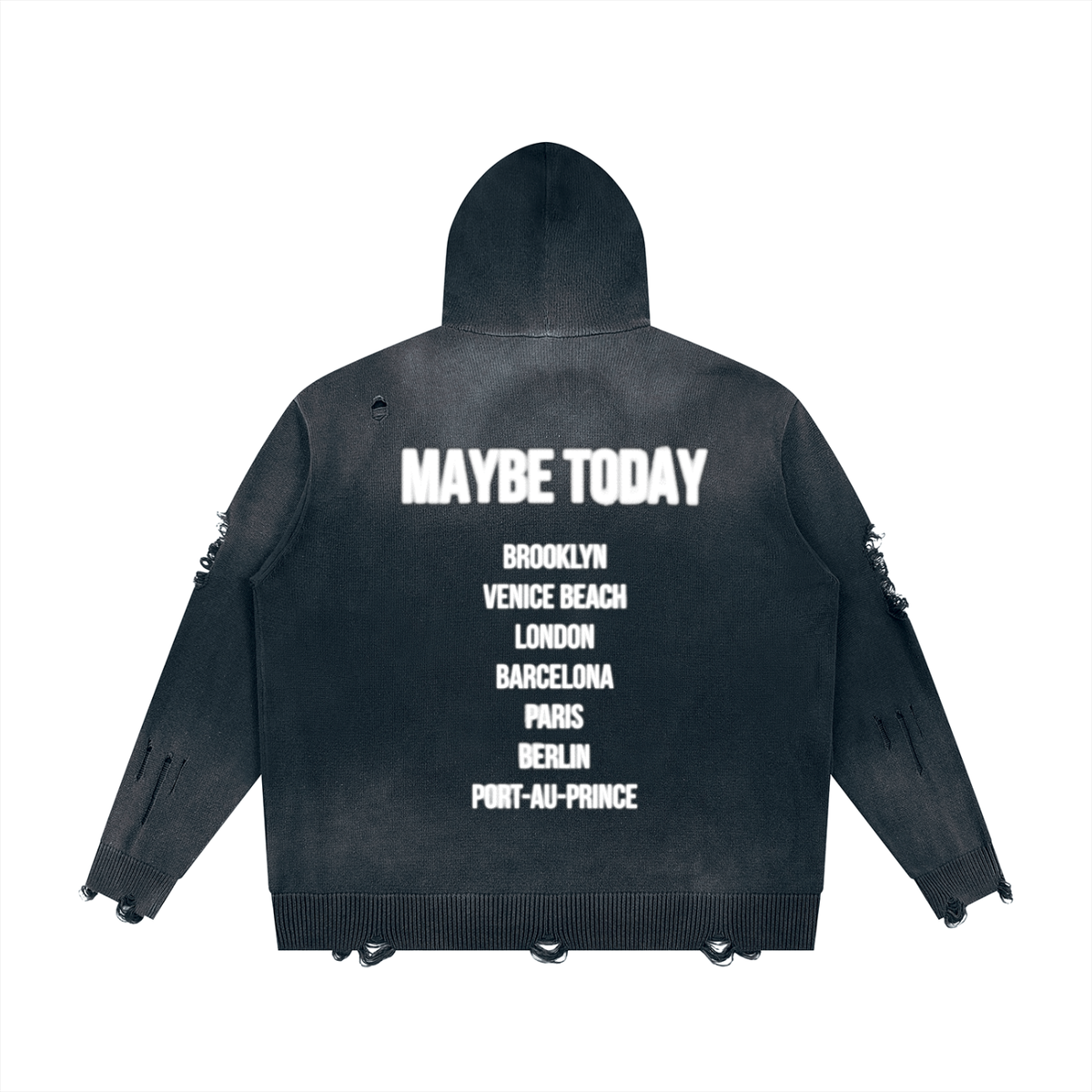 Worldwide Distressed Zip Sweater