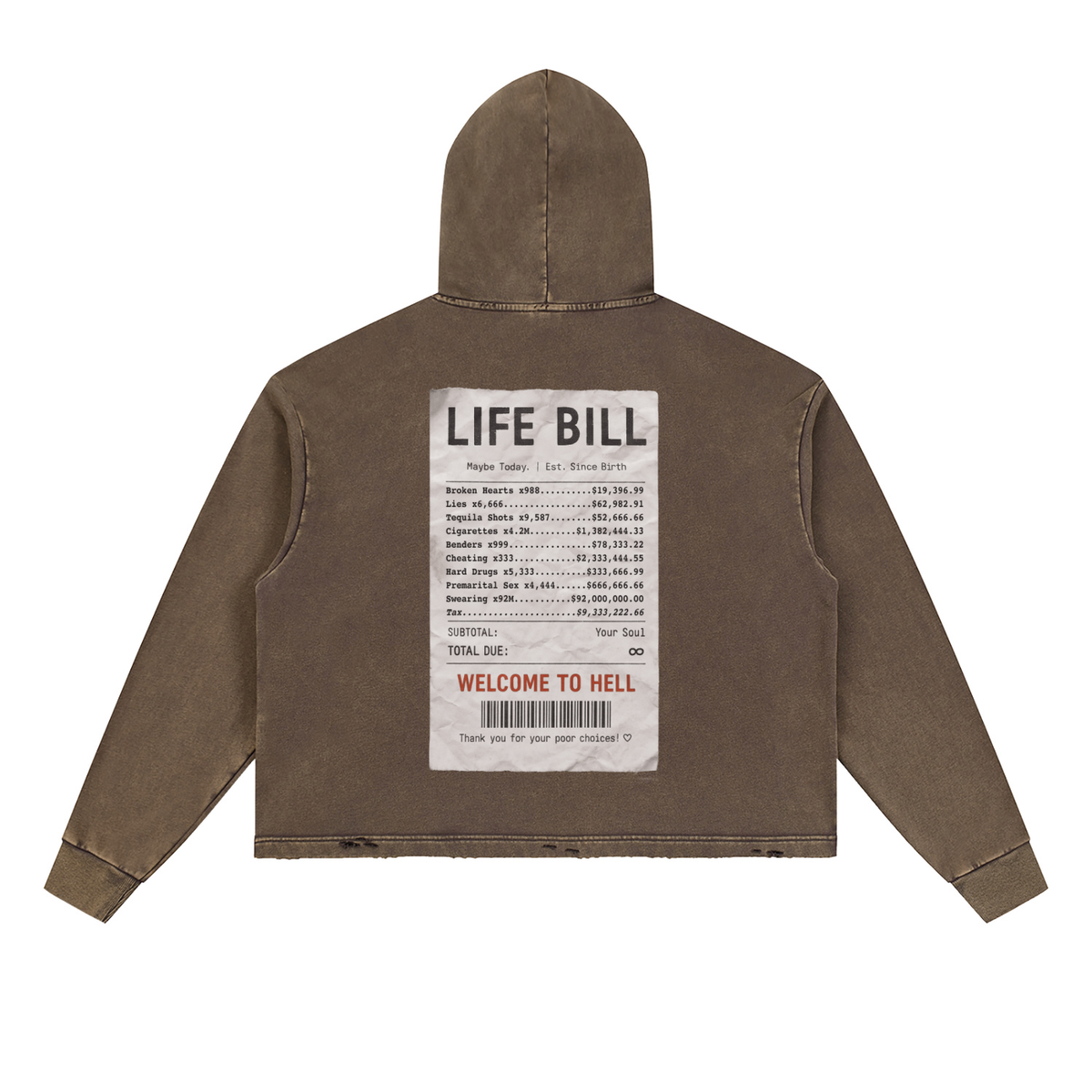 Life Bill Vintage Washed Frayed-Hem Hoodie