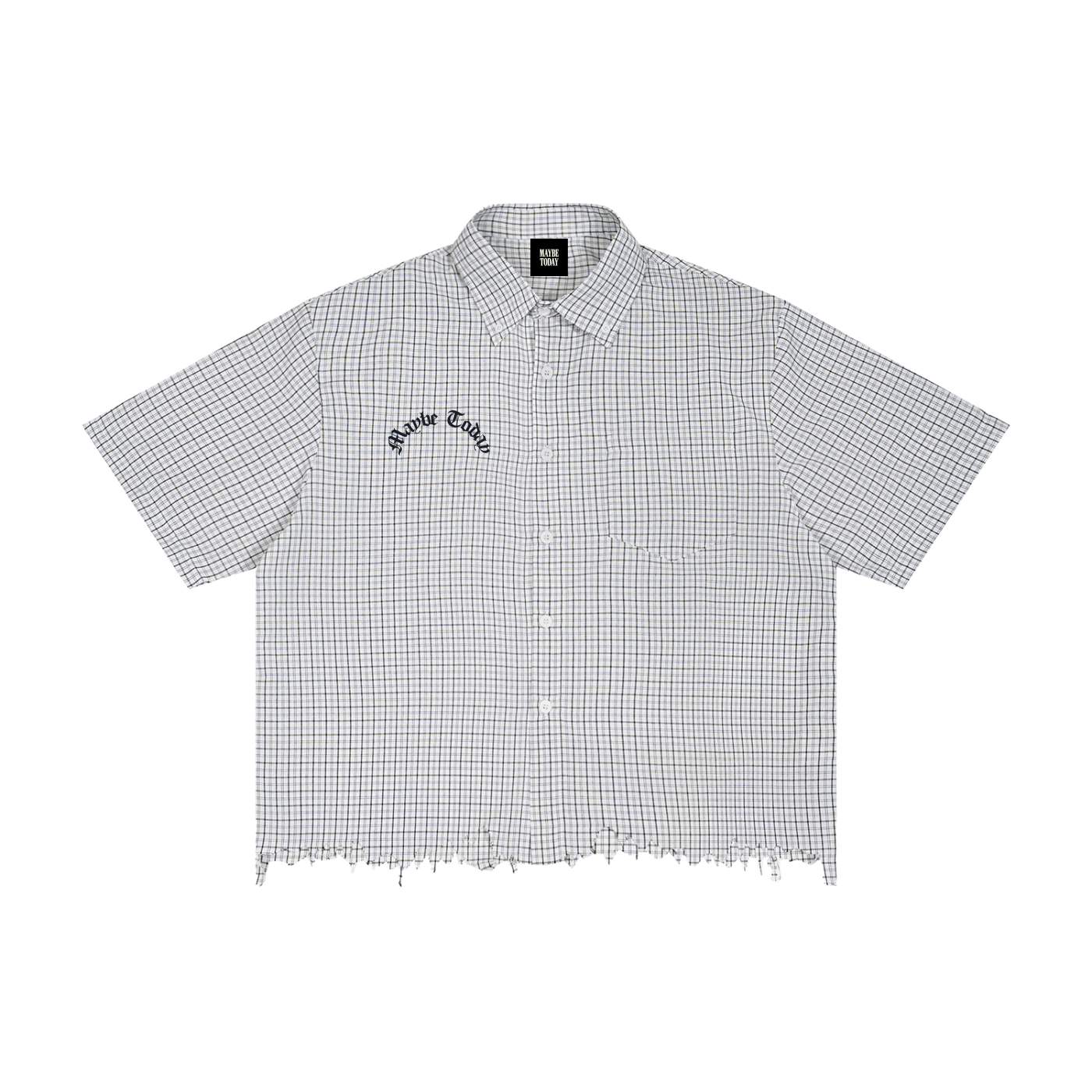 Unisex Distressed Plaid Boxy Shirt