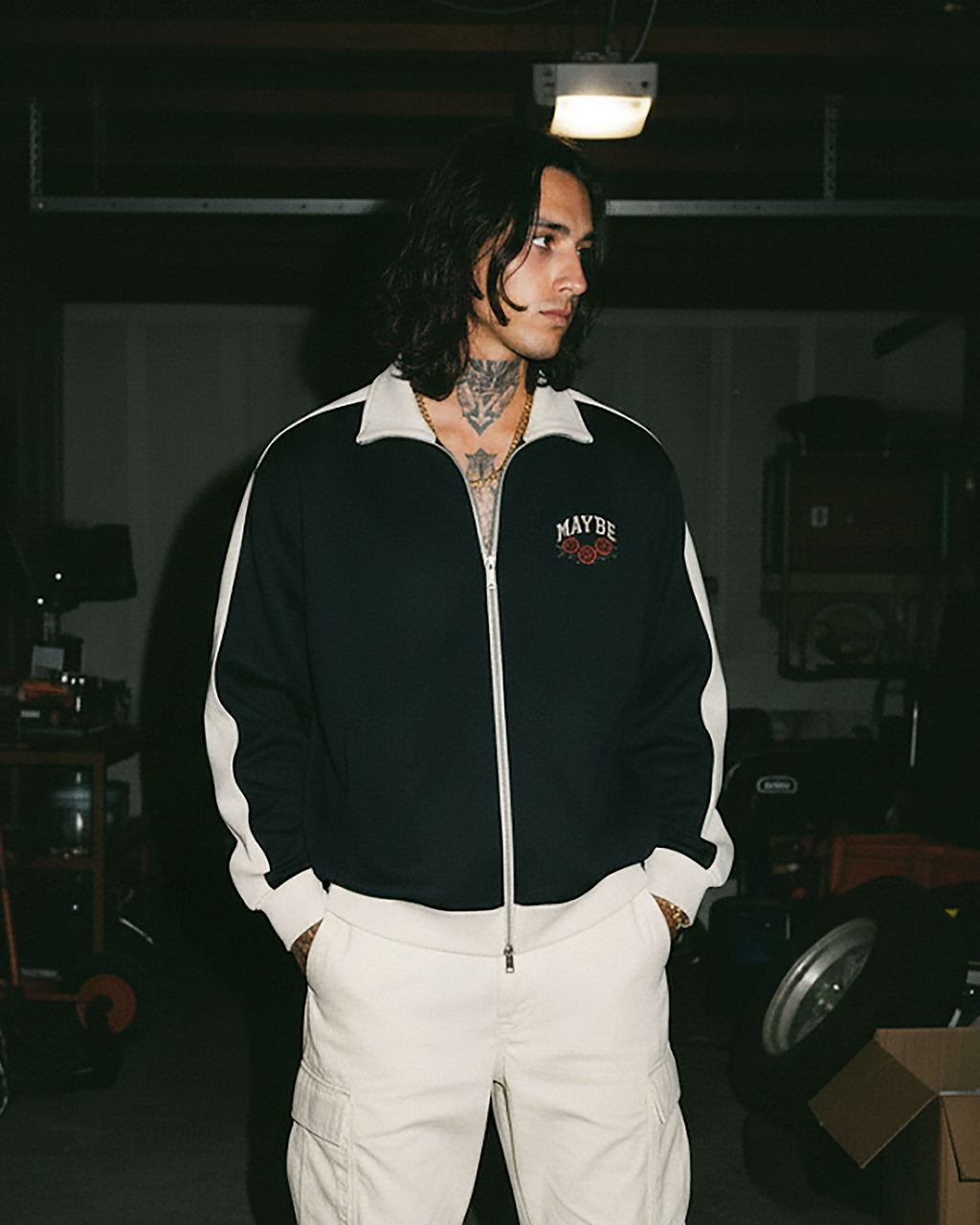 Roses Contrast Trim Stand Collar Jacket