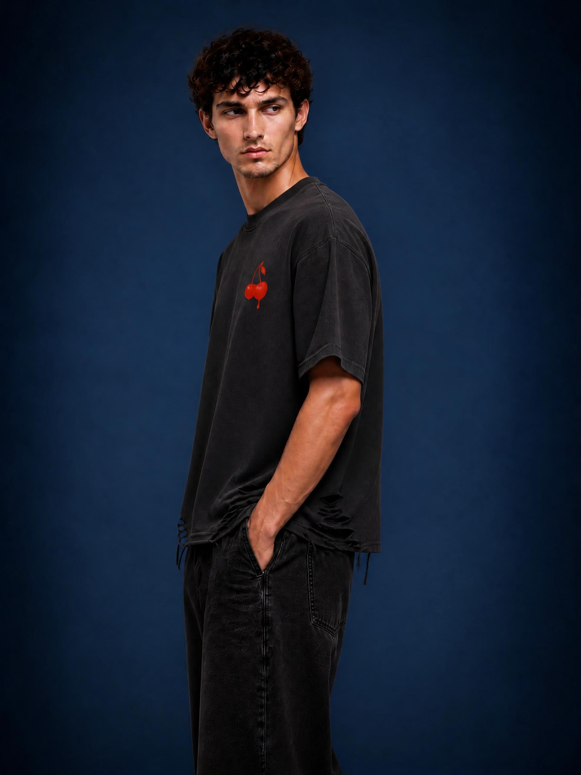 Cherry Washed Raw-Hem Tee