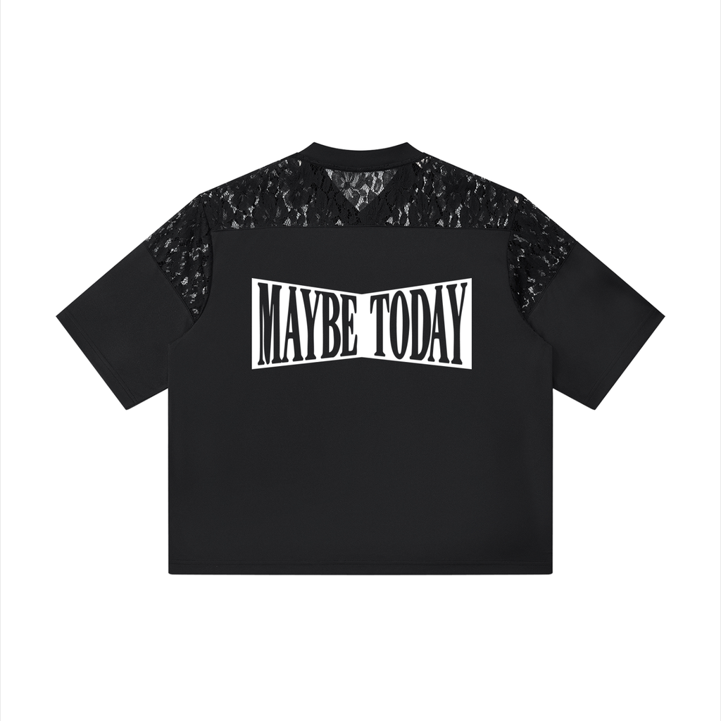 Unisex Lace Paneling V-Neck T-Shirt