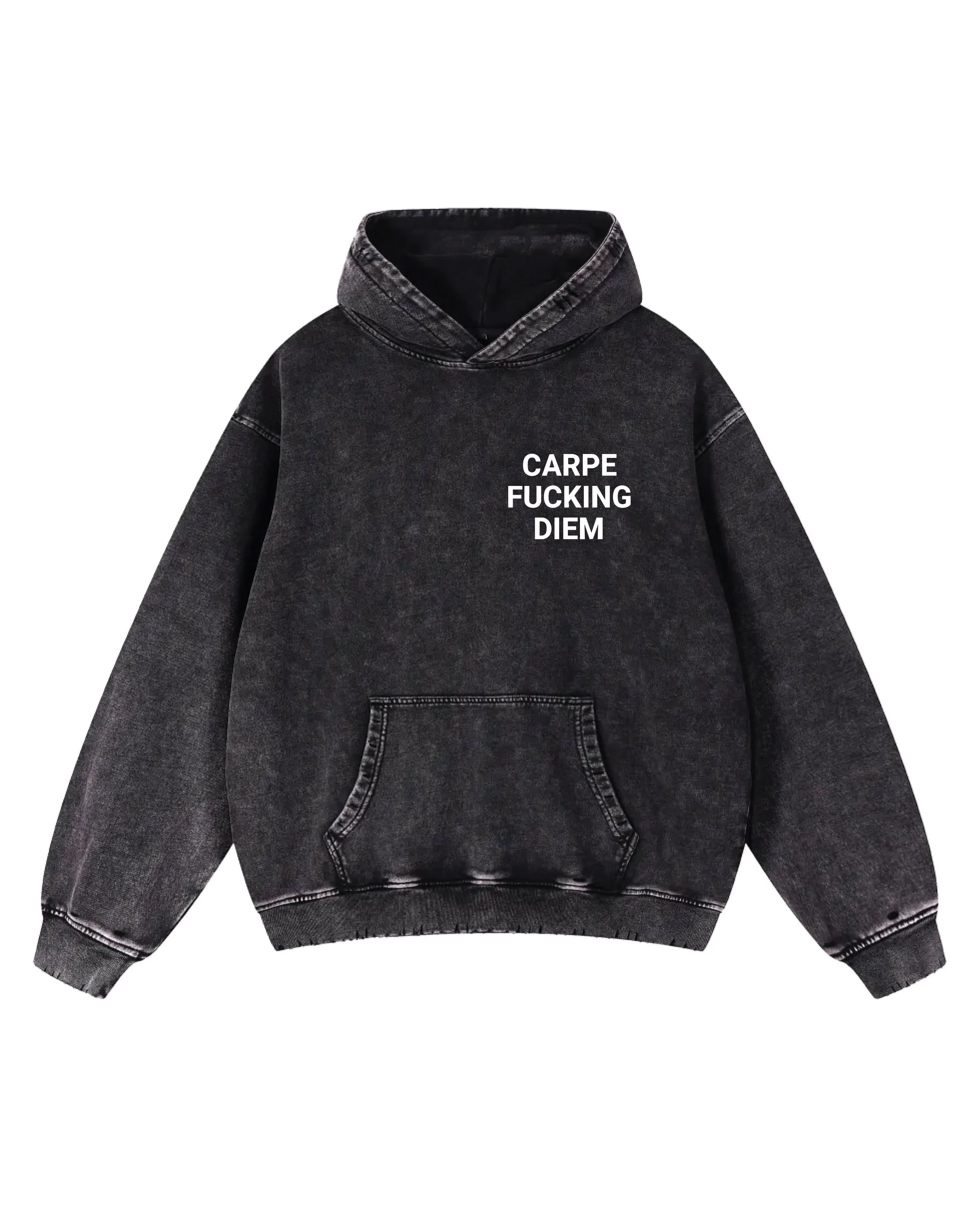Carpe Diem Snow Wash Hand-Frayed Heavyweight Hoodie