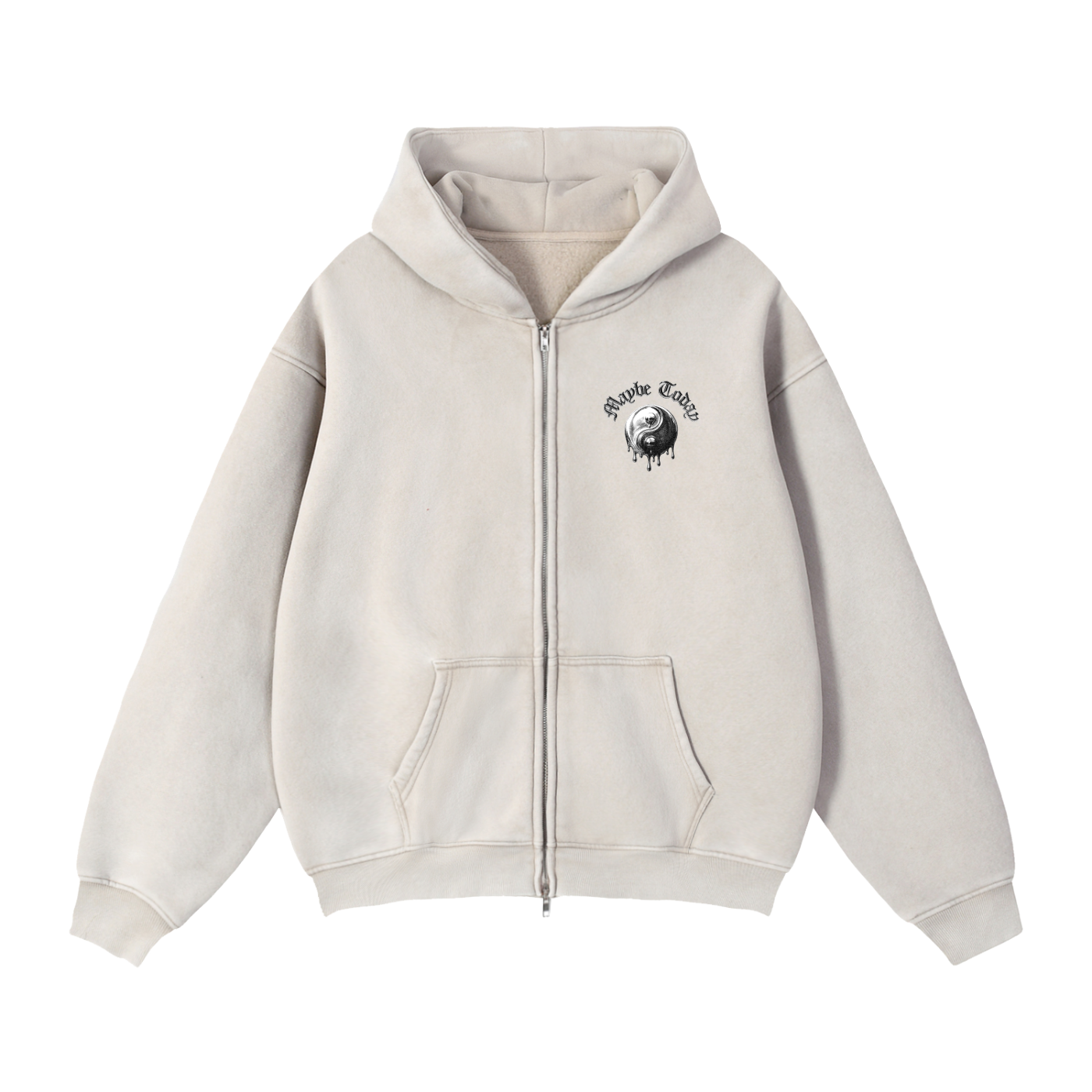 Yin Yang Zip-Through Boxy Fleece Hoodie