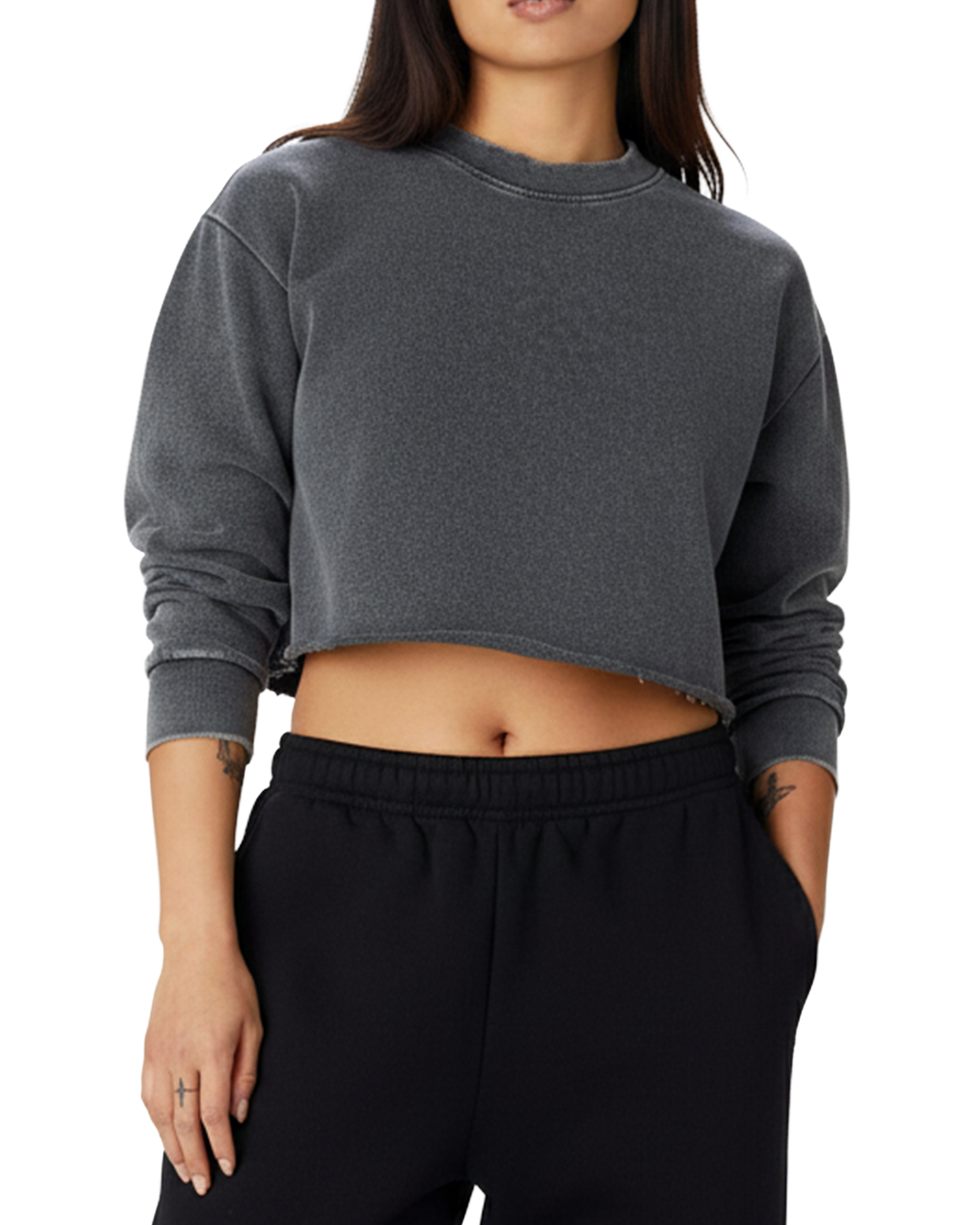 EVERYDAY Snow Washed Raw Edge Cropped Sweatshirt