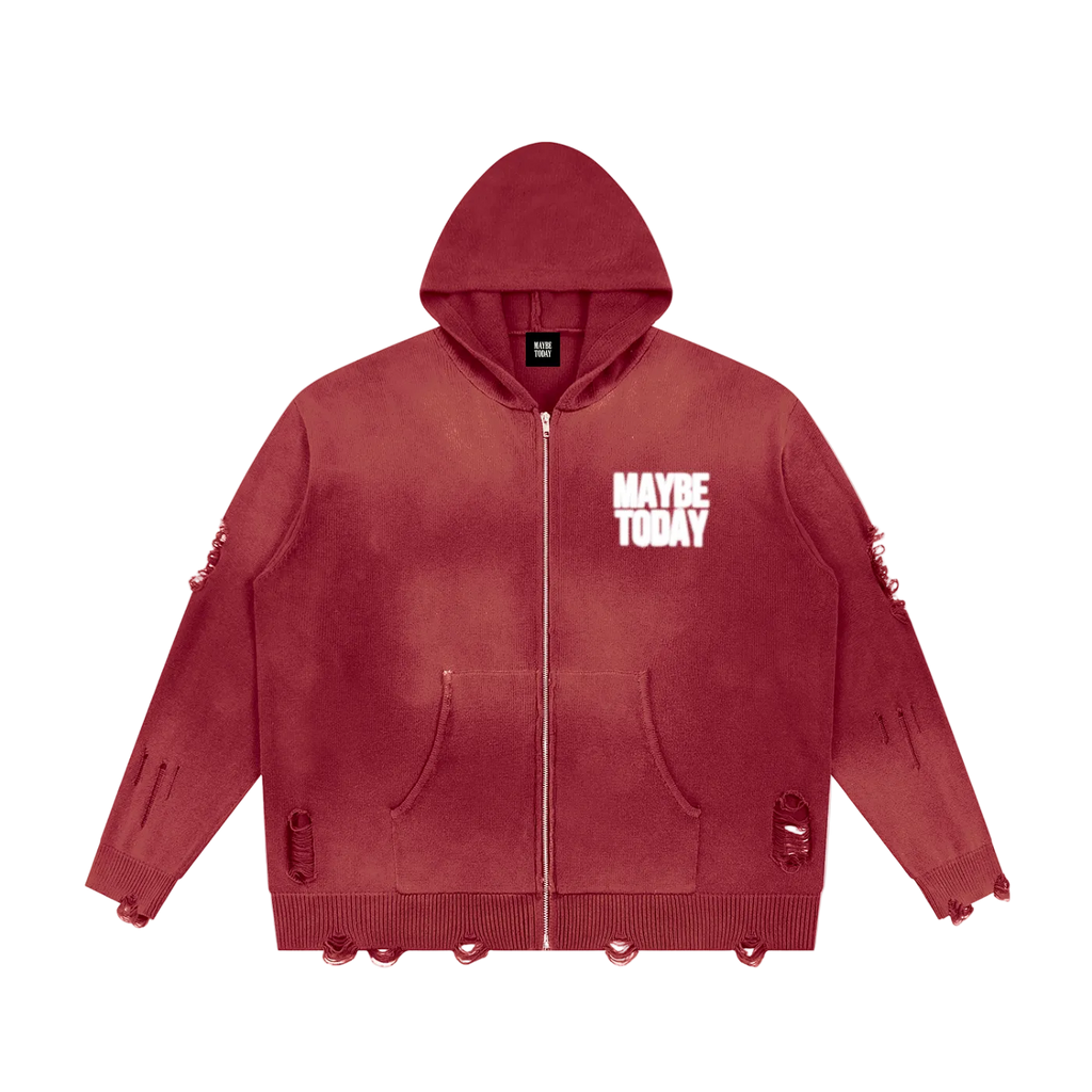 Worldwide Distressed Zip Sweater