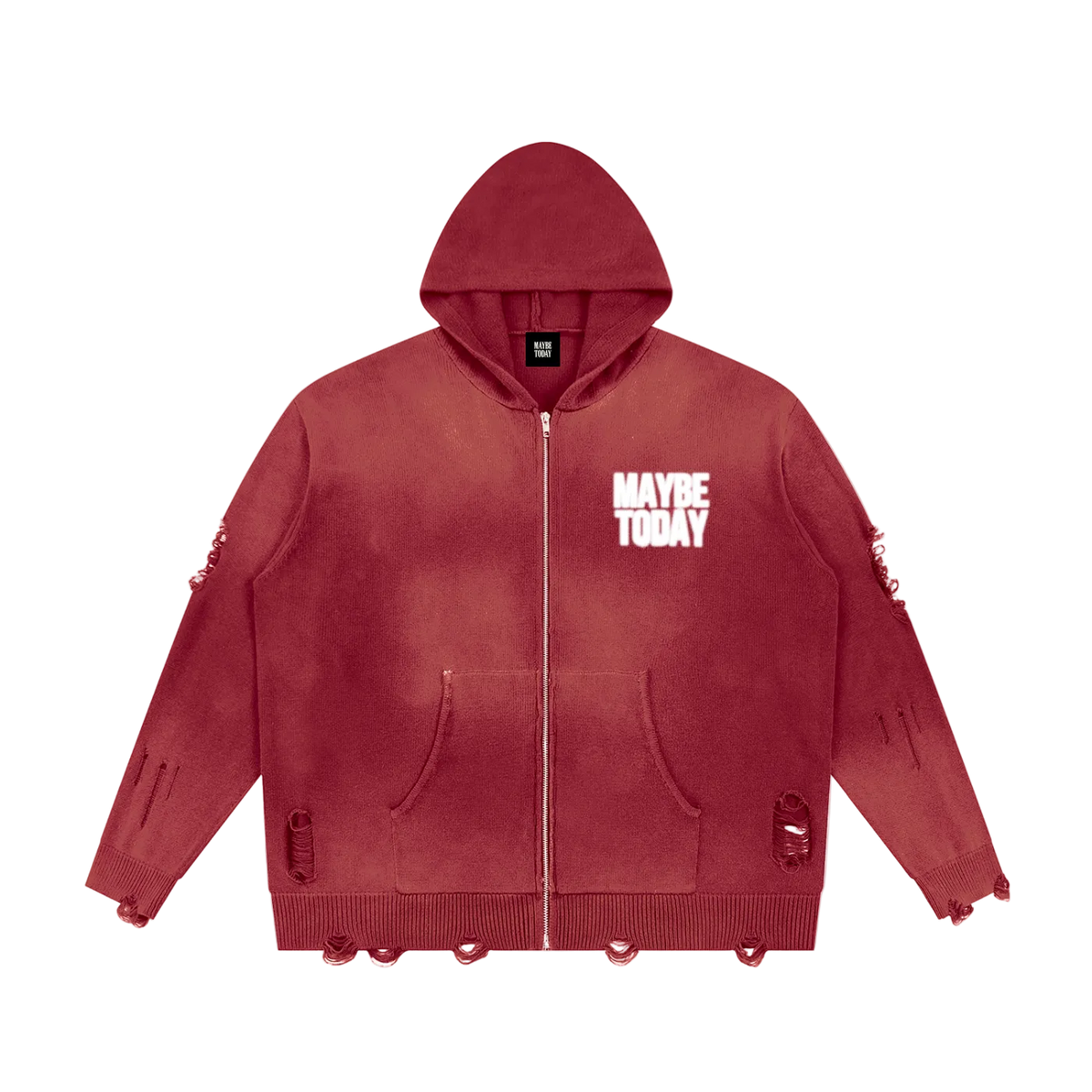 Worldwide Distressed Zip Sweater