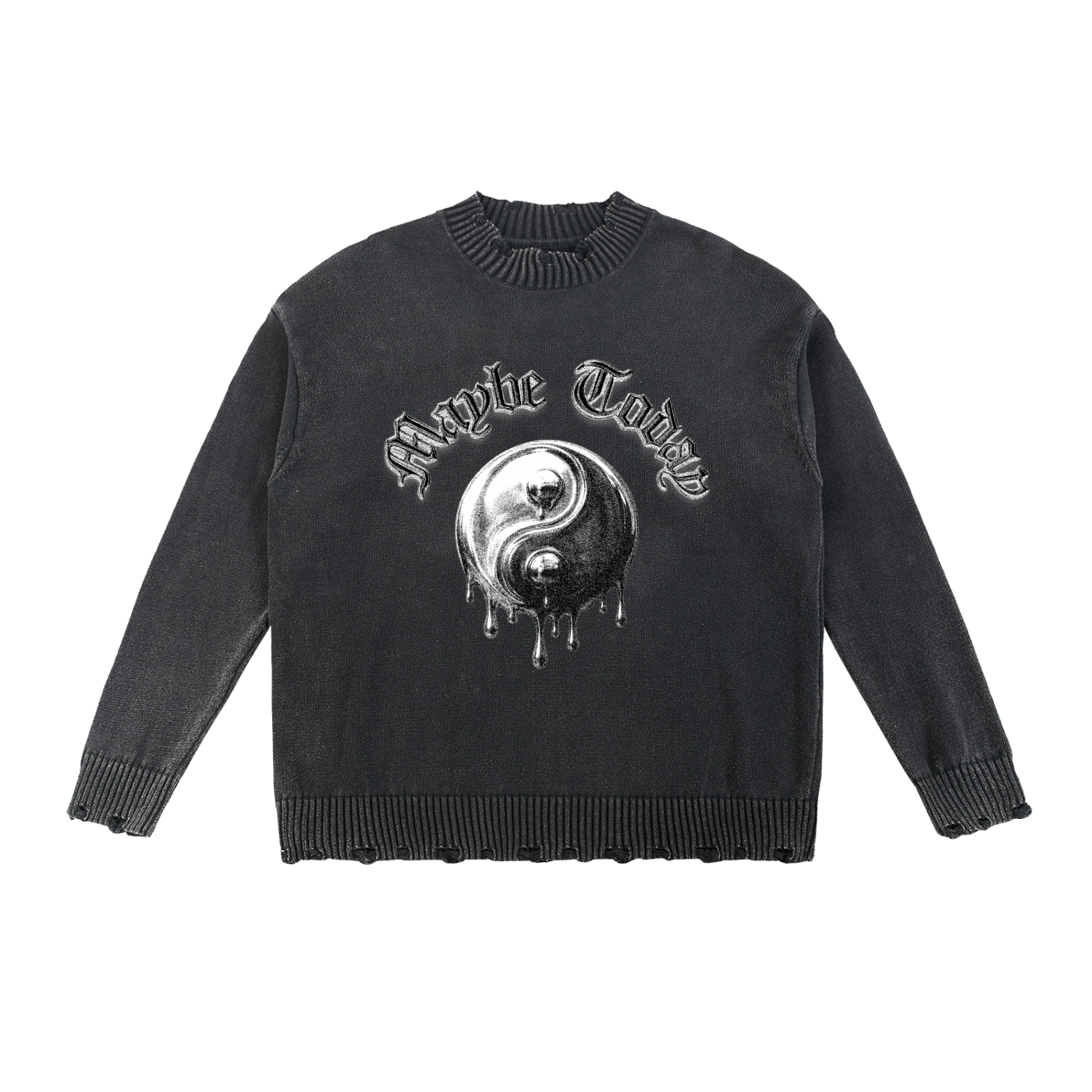 Yin Yang Vintage Washed Hand-Frayed Sweater