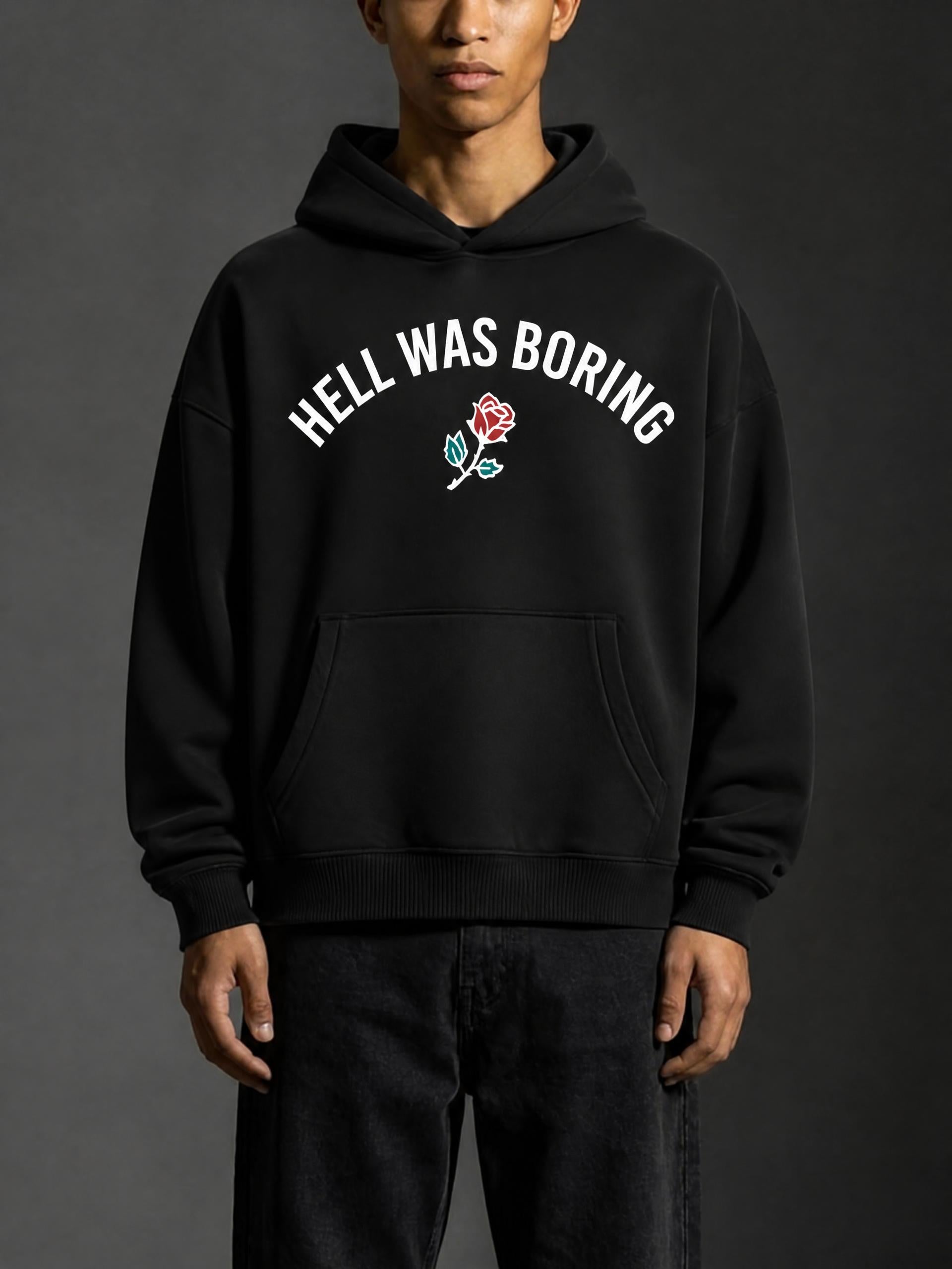 HELL WAS BORING Boxy Fit Fleece Hoodie
