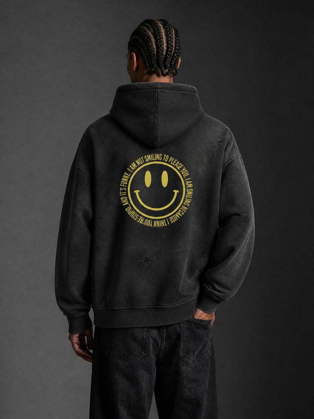 SMILE Sunfade Frayed Fleece Hoodie