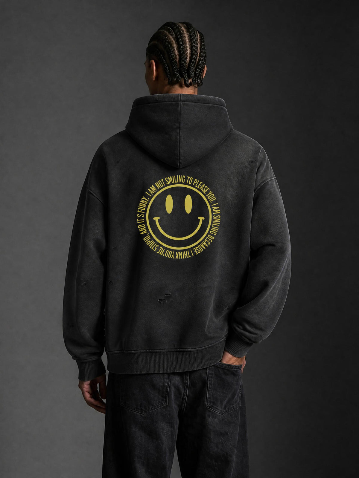 SMILE Sunfade Frayed Fleece Hoodie