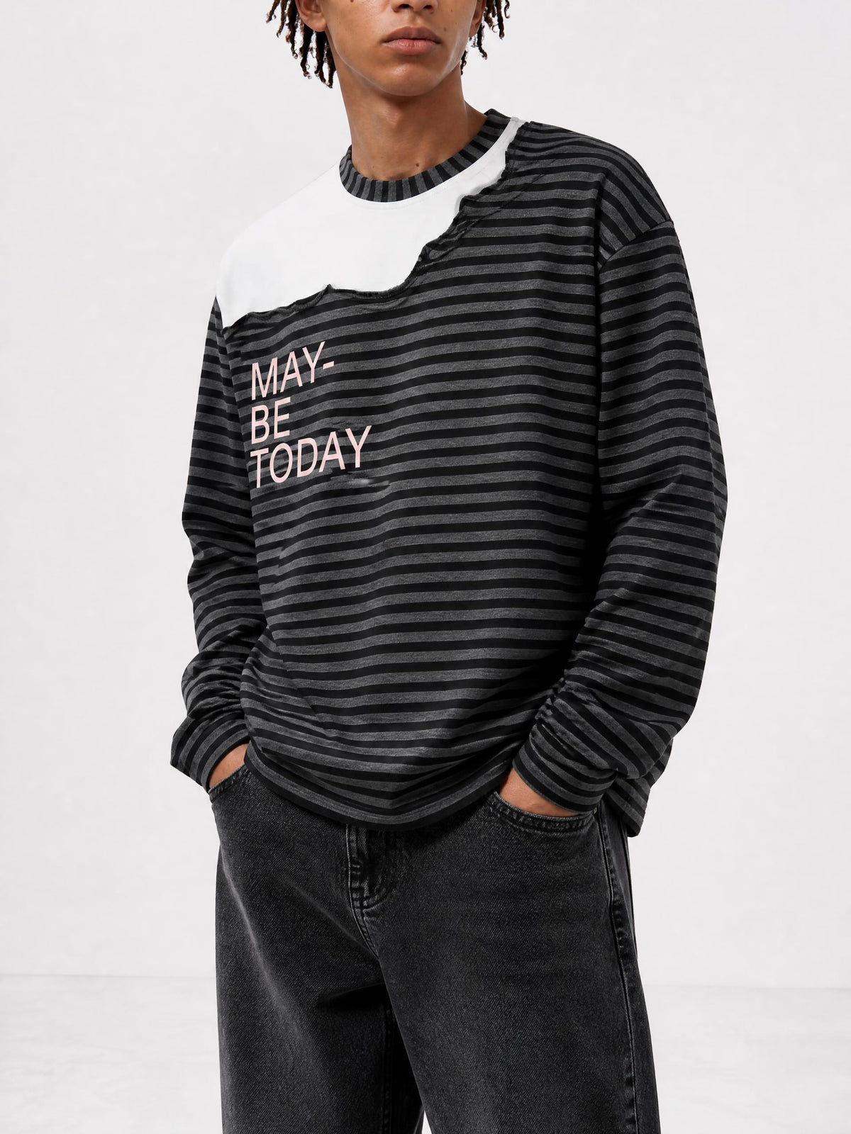 The Art Striped Panel Boxy Long Sleeve Tee