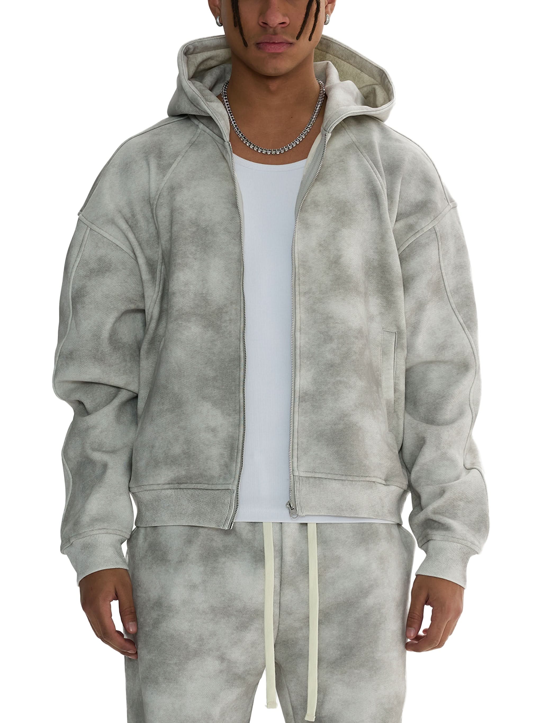 EVERYDAY Dirty Washed Zip-Up Fleece Hoodie