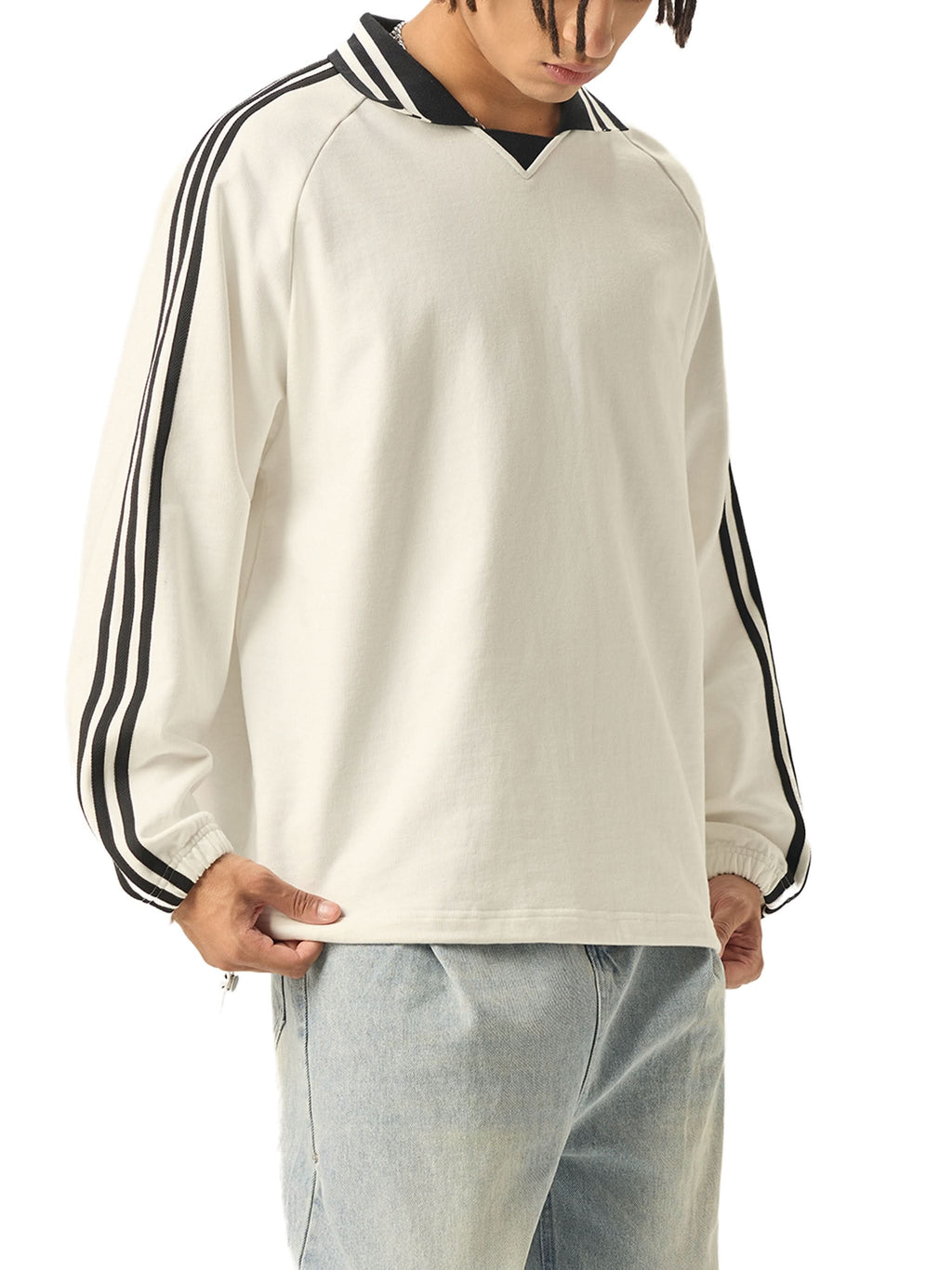 EVERYDAY Contrast Striped Lapel Collar Sweatshirt