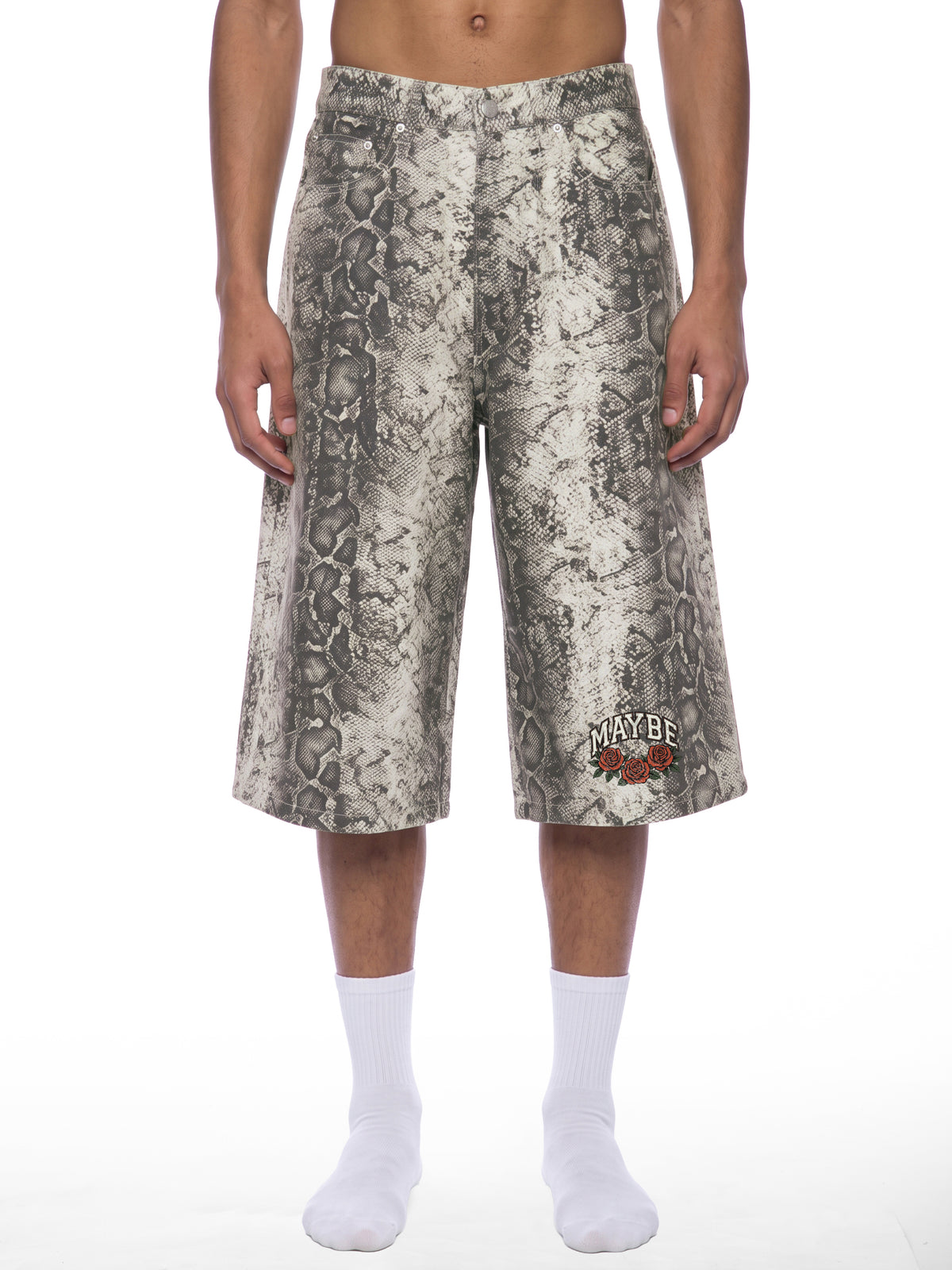 Rose Logo Snake Print Shorts