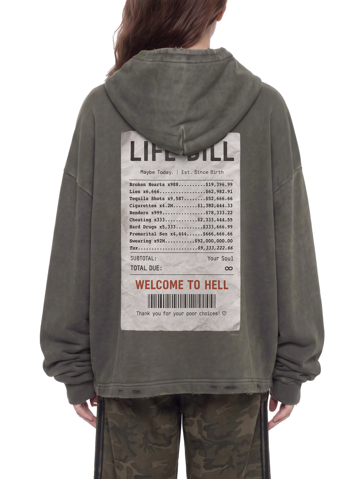 Life Bill Vintage Washed Frayed-Hem Hoodie