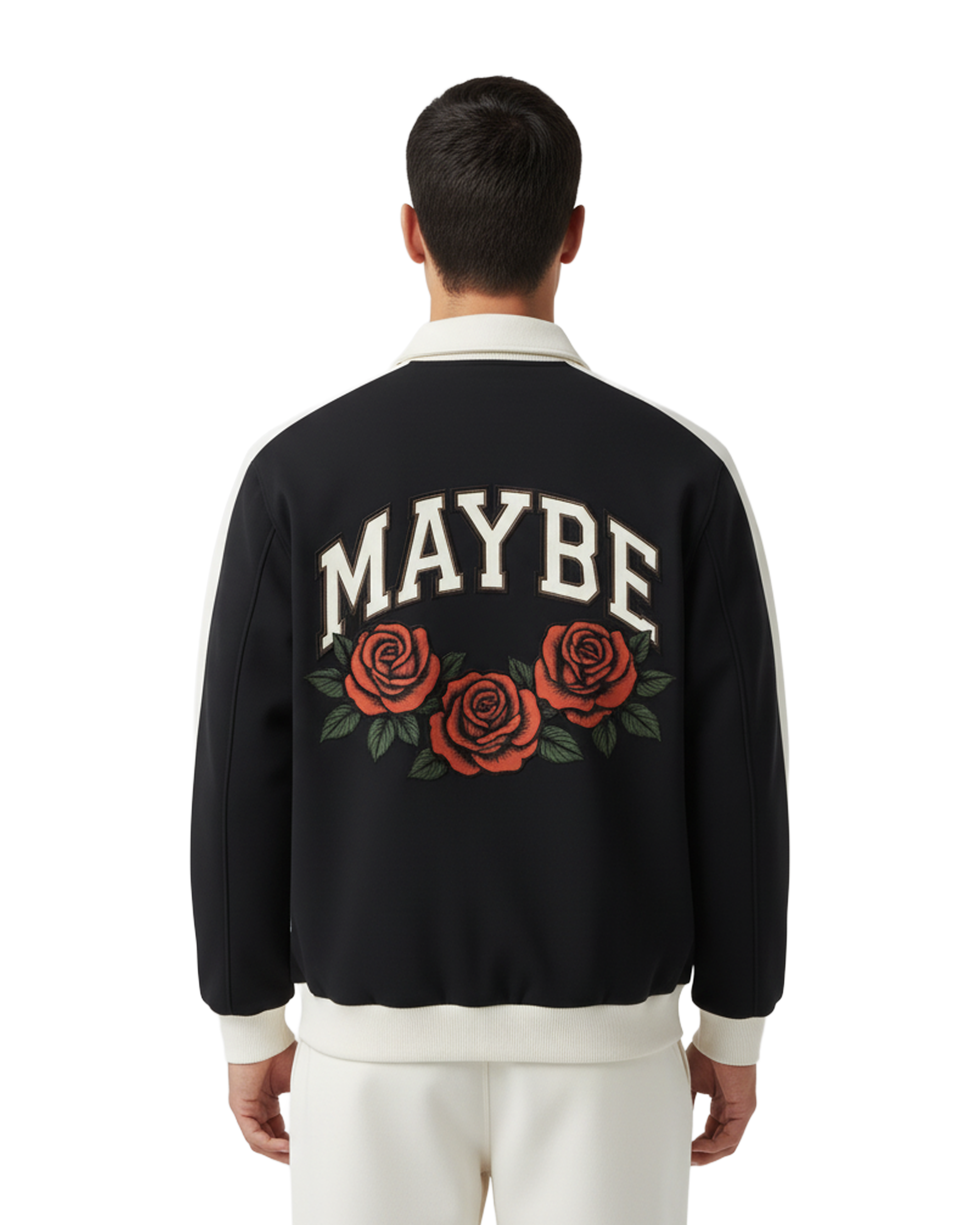 Roses Contrast Trim Stand Collar Jacket